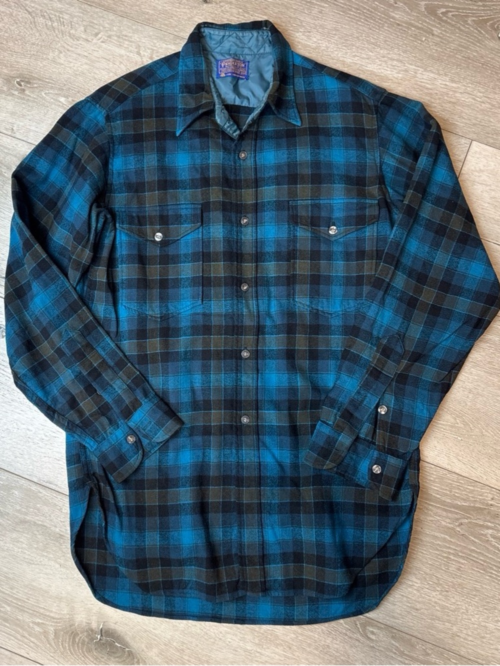 Pendleton Blue and Black Plaid Button-Down Shirt